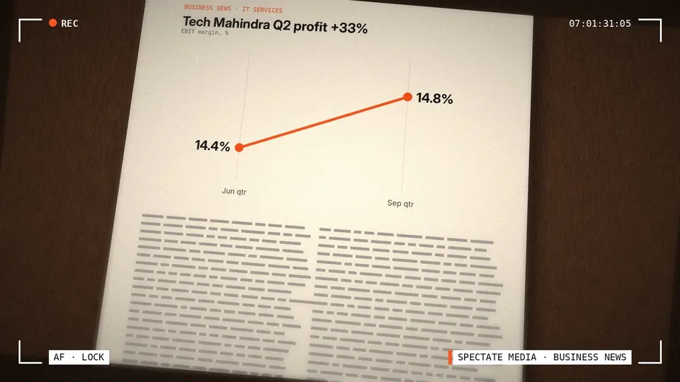 Spectate Media graphic: Tech Mahindra Q2 FY27 net profit of ₹1,586 crore, up 33%