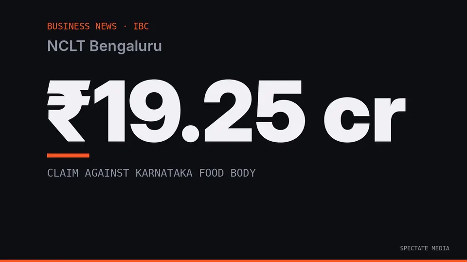 Spectate Media graphic: NCLT Bengaluru admits a Rs 19.25 crore operational debt petition against Karnataka Food and Civil Supplies Corporation